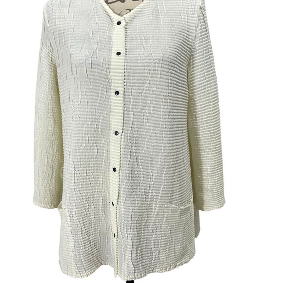 Y2K Babette White Crinkle Artsy Snap Button Square Pocket Shirt Jacket - Small - Picture 8 of 8